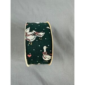 Vintage Offray Goose Print Ribbon Green 1 7/16" Wide 9 Ft Craft Floral